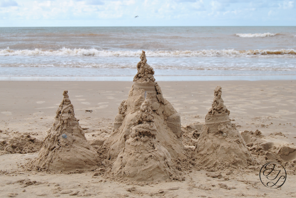sand castle with ocean behind, and cursive JTL watermark in lower right corner